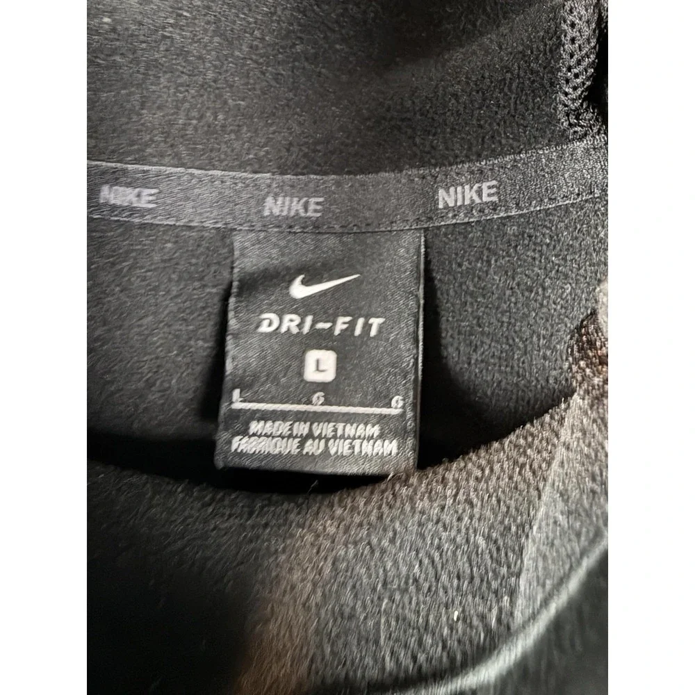 Nike Hoodie Mens Large Black Dri-FIT Graphic Pullover Zipper Pockets Sweatshirt